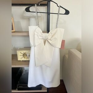 BHLDN Crystal Strap Bow Front Crepe Mini Dress